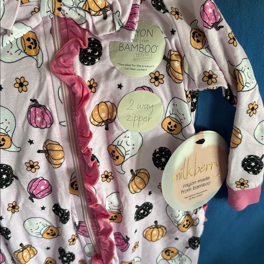 Milkberry Baby Girl Bamboo Halloween Set 6-9 Months with Bow headband - Picture 3 of 5